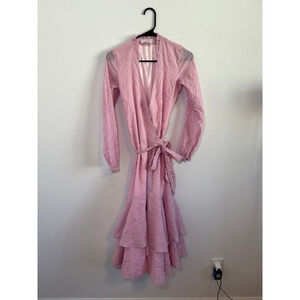 Women's Rachel Parcell Pink Ruffle Wrap Midi Dress‎ XXS